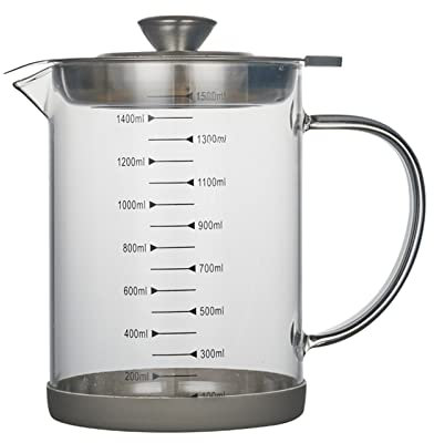 NeaxgeandX Botella grande de vidrio para aceite de cocina, aspecto elegante, con tapa y filtro de pantalla, 1500 ml