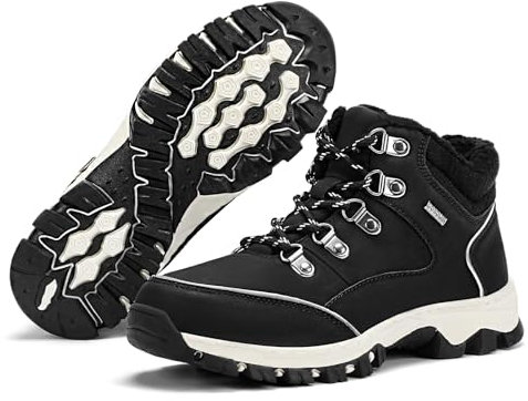 DOBOLIN Stivali Donna Inverno Scarpe da Neve Caldi Snow Boots Impermeabili Stivaletti Pelliccia Stringate Outdoor, Nero, 41 EU