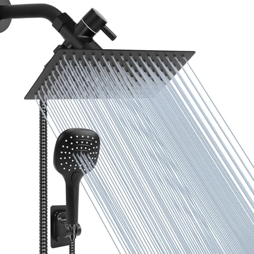 NearMoon Shower Head with Hose, High Pressure Stainless Steel Rain Shower Head and 3 Settings, Handheld Shower Combo with Push Button Flow Control (12 Rectangle Shower Head Set, Matte Black)