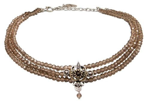 Alpenflüstern Trachten-Perlen-Kropfkette Lea - nostalgische Trachtenkette, eleganter Damen-Trachtenschmuck, Dirndlkette (rauchquarz) DHK236
