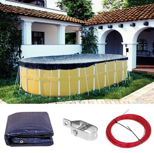 ShadeMart Bâche de protection ovale bleue pour piscine, 4,9 x 7,6 m, extra résistante, imperméable, résistante aux UV (taille de la housse : 50,8 x 8,9 cm / 1,2 m, chevauchement) – (nous