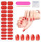 Gel Nail Stickers, 22 Pcs UV Free Gel Nail Strips Nail Art Stickers Nail Polish Wraps, Nail File & Wooden Stick for Home Nails DIY (Red)