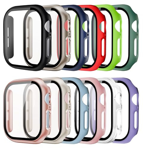 Pocoukate 12 Piezas Funda Protector de Pantalla Templado Compatible con Apple Watch Series 10 42mm, HD Protección Cover Protectora Completo, Película Cristal para iWatch 42 mm Case