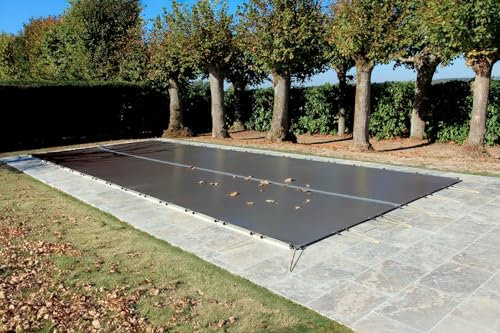 Bâche d'Hivernage Anthracite 6,60 x 3,60 m Piscine Maximum 6 x 3 m avec Grille Centrale d'Evacuation - Fabrication Française - Direct Usine - 550 g/m² - Livrée avec Sandows Cabiclic + Pitons Crosse
