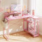 Dowinx Cute Gaming Desk, Gaming-Computertisch mit Carbonfaser-Oberfläche, Home-Office-Schreibtisch, PC-Arbeitsplatz mit Tassenhalter und Kopfhörerhaken, 100x50cm, Rosa