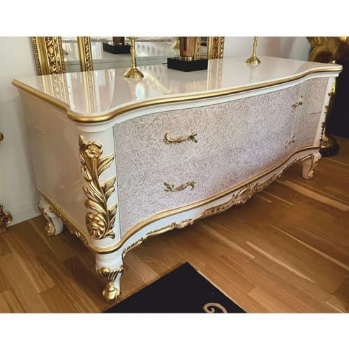 Casa Padrino Luxus Barock TV Schrank Weiß/Gold 165 cm - Barock Möbel