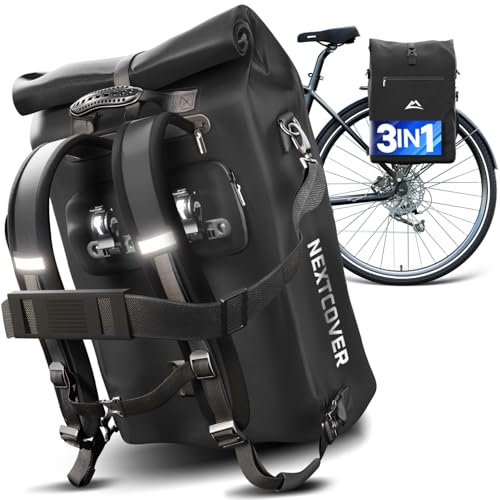 Nextcover® 3in1 Fahrradtasche für Gepäckträger I Einsetzbar als Rucksack, Umhängetasche oder Gepäckträgertasche I Innovativer Fahrradrucksack
