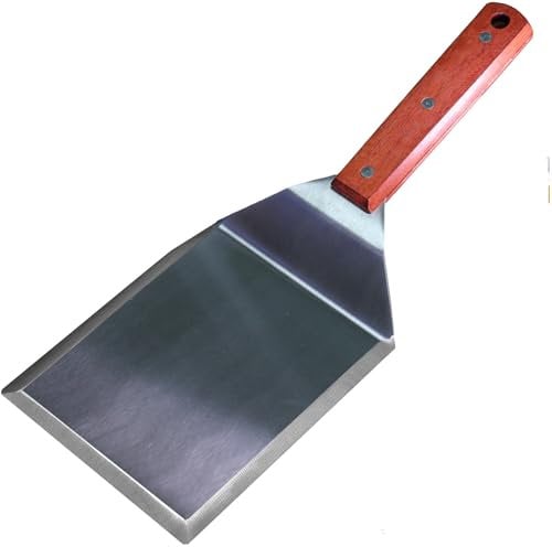 La Cuisine - Spatola extra larga in acciaio inox con manico in legno per barbecue, piastra superiore piatta, per pancake, smash, hamburger, hamburger, resistente, 12,7 x 15,2 cm, in acciaio inox, peso