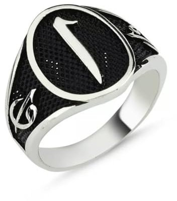 Elif ve Elif VAV Motifli Gümüş Erkek Yüzük 925 ayar Gümüs, ELif Vav 925 Silber Herrenring Herren Ring Geschenk Geschenkidee für Vatertag Geburtstag & andere Anlässe Babalar Günü (68 (21,6 mm Ø))