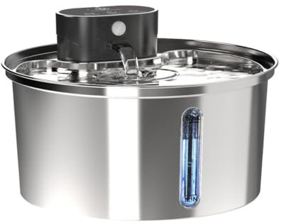 Fuente para Gatos Acero Inoxidable VINGVO, 3.2L, Bebedero Gatos Automatico con Sensor, Multi-filtración, Súper Silencioso, Proporciona Agua Corriente (Ronda De Plata, 3.2L)