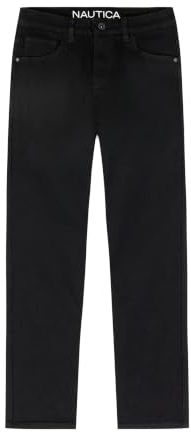 Nautica Boys' Straight Fit 5-Pocket Stretch Denim Jean, Black, 14 | Zipper Fly & Button Closure, Adjustable Waistband, Straight Thru Thigh, Straight Leg