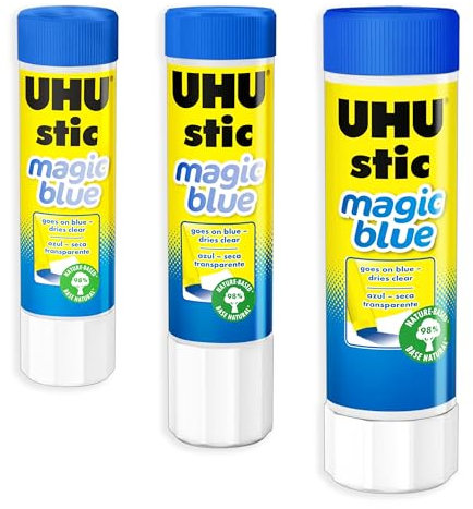 UHU Stic Magic Glue Stick - Solvent Free - Dries Clear - 8G/21G/40G - 1 of Each Size - Pack of 3