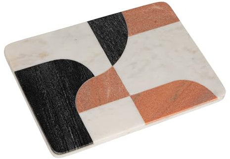 Bloomingville Tagliere in marmo con design astratto, bianco, colore ruggine e nero