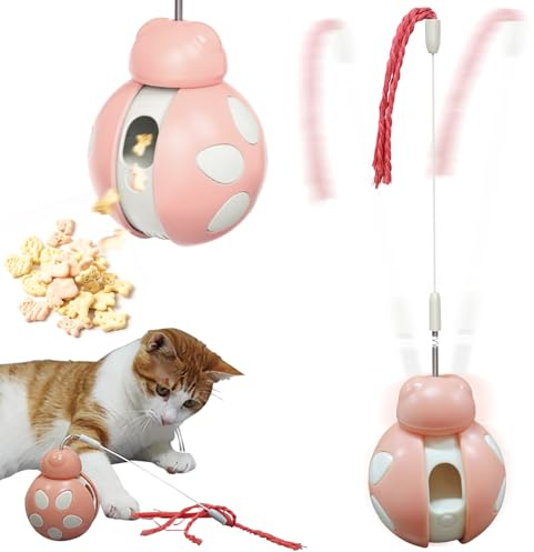 Simsky Interaktives Katzen Spielzeug 3-in-1 – Selbstbeschäftigung mit Feder, Futterautomat & Bällen – Ultra-Leise Wackelspielzeug für Hauskatzen (Rosa)