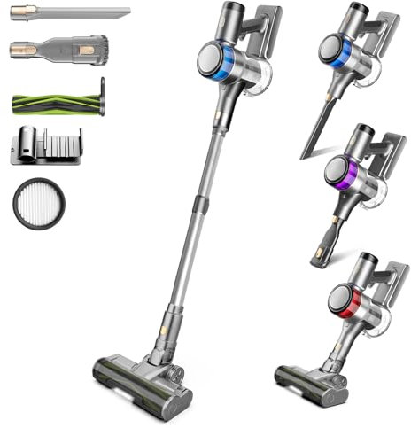 Aspirateur Balai sans Fil, 400W 45KPa Aspirateur sans Fil Puissant, 55Min Autonomie, Brosse Anti-emmêlement, Batterie Amovible, Aspirateur sans Sac avec LED Écran pour Tapis Poils d'animaux Sol Dur