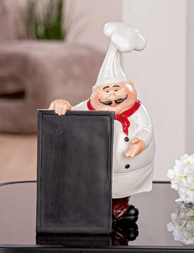MF Dekorative Koch-Menütafel, 21,5 cm Höhe, Poly-Figur mit Kreidetafel, Weiß-Rot