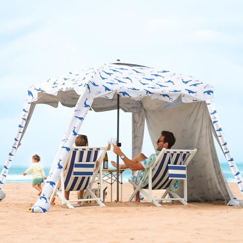 Beach Cabana – Parasol de plage de 1,8 m avec protection UV UPF 100+ et rideau d'ombrage – Tente imperméable – Pare-soleil portable, facile à installer, parfait pour la famille et les amis, baleine