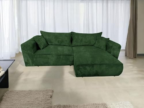 Generisch Ecksofa Berlin 255x160 Cord mit schlaffunktion und bettkasten (Grün, POSO 14, Rechts)