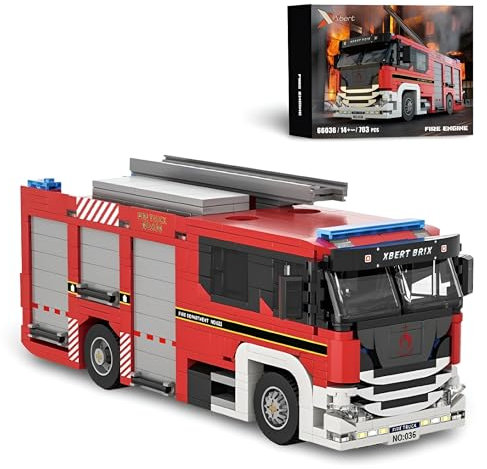 Ebortsin Technik City Feuerwehrauto Bausteine Bausatz, 704 Teile Feuerwehrauto LKW Klemmbausteine Modellbausatz, Geschenk für Erwachsene und Kinder, Kompatibel mit L***