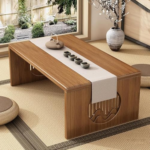 XIMSPHY Japanischer klappbarer Bodentisch, Bambus Meditations-Tisch zum Sitzen auf dem Boden, tragbarer Teetisch für Wohnzimmer, Esszimmer, Heimdekoration