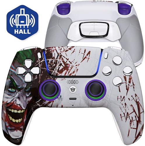 HEXGAMING ULTIMATE Hall Effect Wireless Controller Compatible with ps5-4 Back Buttons, Mouse-Click Hair Triggers, Interchangeable Thumbsticks - Clown Hahaha