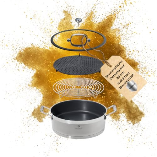 CHEF CUISINE Servierpfanne 28 cm hoher Rand, Aroma Dampfgarer Induktion, mit Deckel, Pfanne Induktion, Edelstahl beschichtet, backofengeeignet, antihaftbeschichtet, hoher Rand