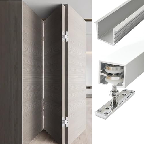 EXCLURA Folding Pocket Door Rail Sliding Track with Rollers, Barn Door Hardware Kit Top and Bottom Track, Interior Sliding Door Track 3.3 6.6 9.8 13.1ft(3-door(one side),2m/6.6ft)