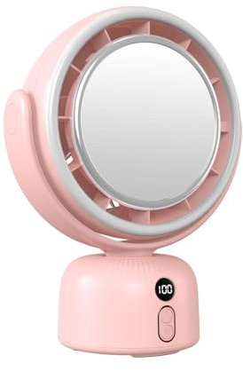 MERTTURM 2-in-1 Schminkspiegel Ventilator mit Licht, Makeup Tischventilator mit 5 Geschwindigkeiten, 3 Stufen Warmweißes Licht, Automatisch Oszillierender Leiser Ventilator für RV, Schlafzimmer