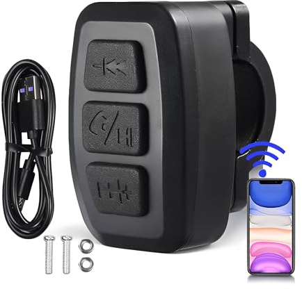 Wireless Bluetooth Media Buttons Controller IPX6 Water Proof Remote for IOS Android Phones Car Bike Motorcycle Steering Wheel Handlebar Mount (Black)