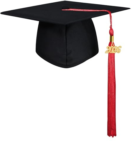GraduationMall Doktorhut Studentenhut Abschluss Hut 2026,Abschlussmütze für Abitur Bachelor Master,Abschlussfeier Abschlusskappe Schwarz/Rot