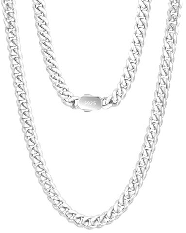 KRKC&CO Kette Herren 8mm, Massive Dicke Edelstahl Versilberte Panzerkette, Hypoallergene Silberkette Cuban Chain Kubanische Halskette, Geschenk Schmuck für Männer Jungen [Länge 61cm]