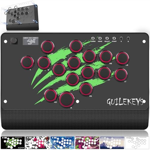 GuileKeys GM-16 Leverless Arcade Controller, per PS4/PS3/PC/Switch | All-Button Arcade Fight Stick per giochi di combattimento con funzioni RGB e Turbo personalizzate e Hot Swap