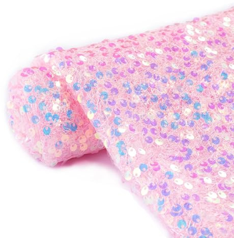 Meerjungfrau Pailletten Stoff, 2 Yards 130 x 185 cm, 5 mm schillerndes Glitzernetz, perfekt für Brautkleider, Kleiderherstellung, Basteln und Nähen Rosa