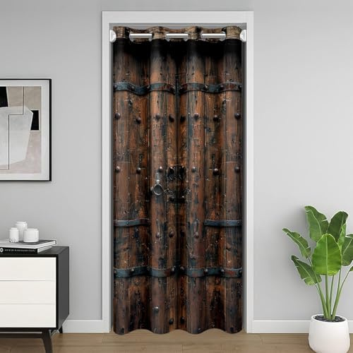 Homewish Mittelalterliche Burg Türvorhang 132x203cm Retro Holztür Vorhang für Kinder Erwachsene Jungen Mädchen Teenager,Alte Mysteriöse Sichtschutzvorhang Vintage Braun Dekor Türvorhänge