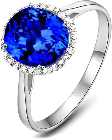 Lirzxin Hochzeit Ringe Silber 925, Partnerringe Damen Klassische Halo 1.3ct Oval Labor Erstellt Saphir und Moissanit Eheringe Hochzeitsringe Verlobungsringe Trauringe Silber Gr. 65 (20.7)