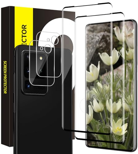 Cable Leader 2+2 Pièce Verre trempé pour Samsung Galaxy S20 Ultra 5G, 9H Dureté Protection écran+Caméra Protecteur, Sans Bulle, Anti Rayures, Haute définition Transparent S20 Ultra Vitre Protection