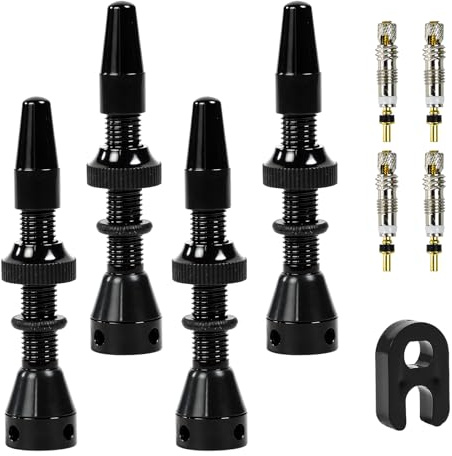 Vunanvu 4 Stück Presta Tubeless Ventil Stems 40mm Alu Ventile Tubeless Schwarz mit Ventilkernen & Werkzeug Anti-Leck für MTB E-Bike Gravelbike