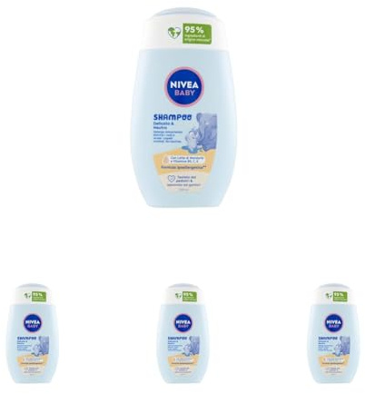NIVEA BABY Sanftes & Neutrales Shampoo 200 ml - Mit Tränenschutz, Sulfatfrei für Weiches und Knotenfreies Haar (Packung mit 4)