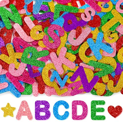 448 Stück Moosgummi Buchstaben Aufkleber Glitzer Sticker Aufkleber,Bunt | Bunt Selbstklebende Klebebuchstaben,Alphabet Aufkleber,Kinder Sticker,DIY Basteln Dekoration ,Foam Letter Stickers