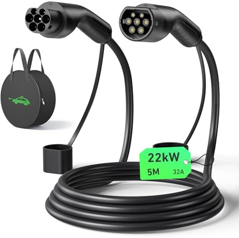 Evjuicion Type 2 Charging Cable, Ev Charging Cable 32A / 22kW / 3 Phase / 5 Meter/Mode 3, Type 2 EV Charger Cable Facilitates Fast Charging for Electric Vehicles