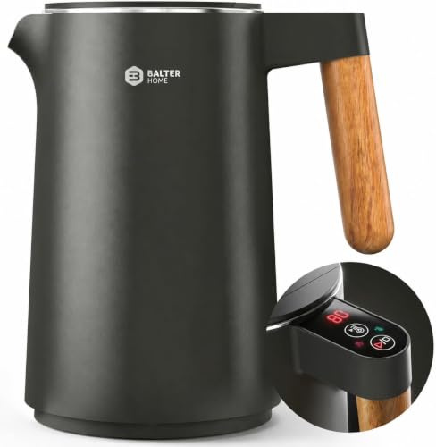 BALTER electric kettle with temperature control, 45 °C - 100 °C, Stainless steel, double wall, BPA-free, quiet, warming function, kettles electric, 1.5 L, 2200 W, Blue Gray