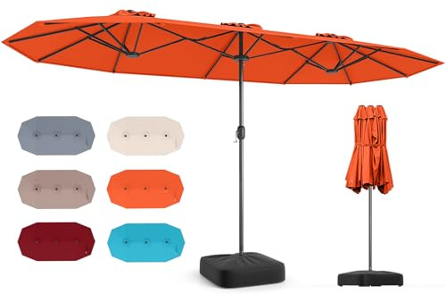 COSTWAY Parasol de Jardin Double Exterieur avec Pied, 4 x 2 m (Orange) | Grand Parasol Double XXL avec Manivelle, pour 8 Personnes, Protection Solaire, Hauteur 240cm, pour Terrasse, Patio, Piscine