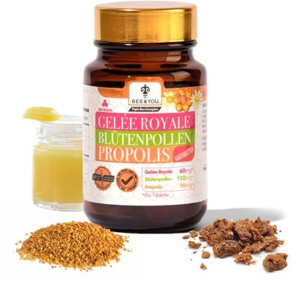 Bee&You Gelee Royale Blütenpollen Propolis mit 500 mg 60 Tabletten (Propolis Kapseln - Kautabletten - Propolis Extrakt - Keine Zusatzstoffe - Fairer Handel - Natürliche & kontrollierte Zutaten)