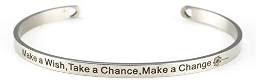Daesar Silber Frauen Armreif Uhr Partnerarmband Make a Wish, Take a Chance, Make a Chang Armband Edelstahl Damen Breit 4 MM