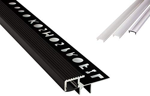 tktrading24 T-40 LED Alu Fliesenprofil Treppenprofil Stufen 10mm schwarz 2m opal