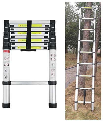 Feidak Teleskopleiter 2,6M/3,2M/3,8M/4,4M Rutschfester Aluleiter Schiebeleiter Sprossenleiter, aus hochwertigem Aluminium, Ausziehleiter Teleskop-Design Mehrzweckleiter max 150 kg Belastbarkeit Silber
