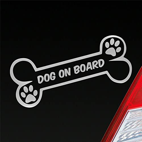 Hellweg Druckerei Auto Aufkleber Dog on Board Knochen Hund an Bord Dog Pfote 15x6 cm Silber Sticker Heckscheibenaufkleber