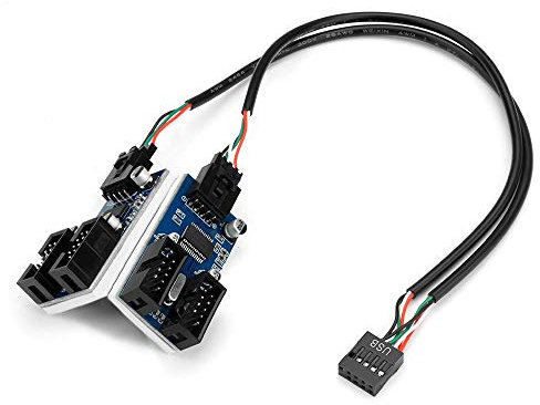 Motherboard 2.0 9-Pin USB Header 1 to 4 Extension Hub Splitter Adapter - Converter Female to 4 Female - 30CM Internal Cable Connector Port Multiplier