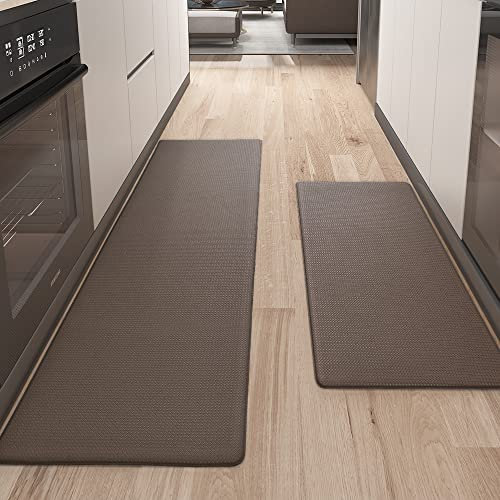Color G Alfombrilla de Cocina de 2 Piezas, Alfombra Antifatiga, PVC Impermeable y Resistente al Aceite, Respaldo de Cuero Antideslizante (44 x 75 cm + 44 x 150 cm, Marrón)