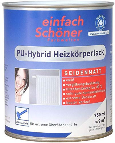 Premium PU seidenmatt 750 Heizkörperlack weiss inkl. Pinsel von E-Com24 zum Auftragen
